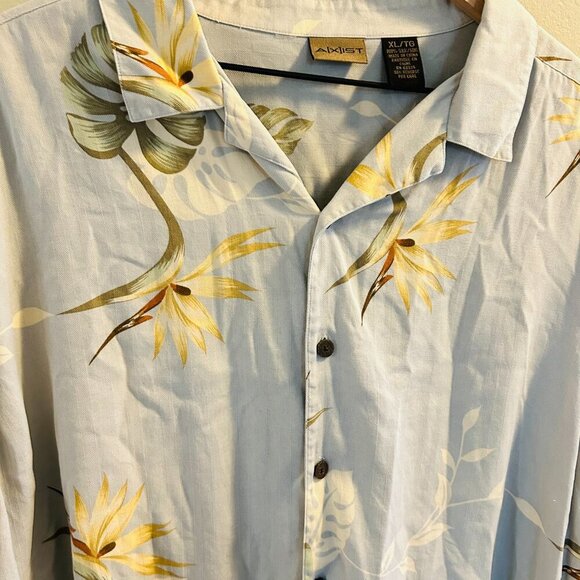 Axist Tropical Shirt Mens Size XL 100% Silk Light Blue Floral Short Sleeve - Picture 4 of 6